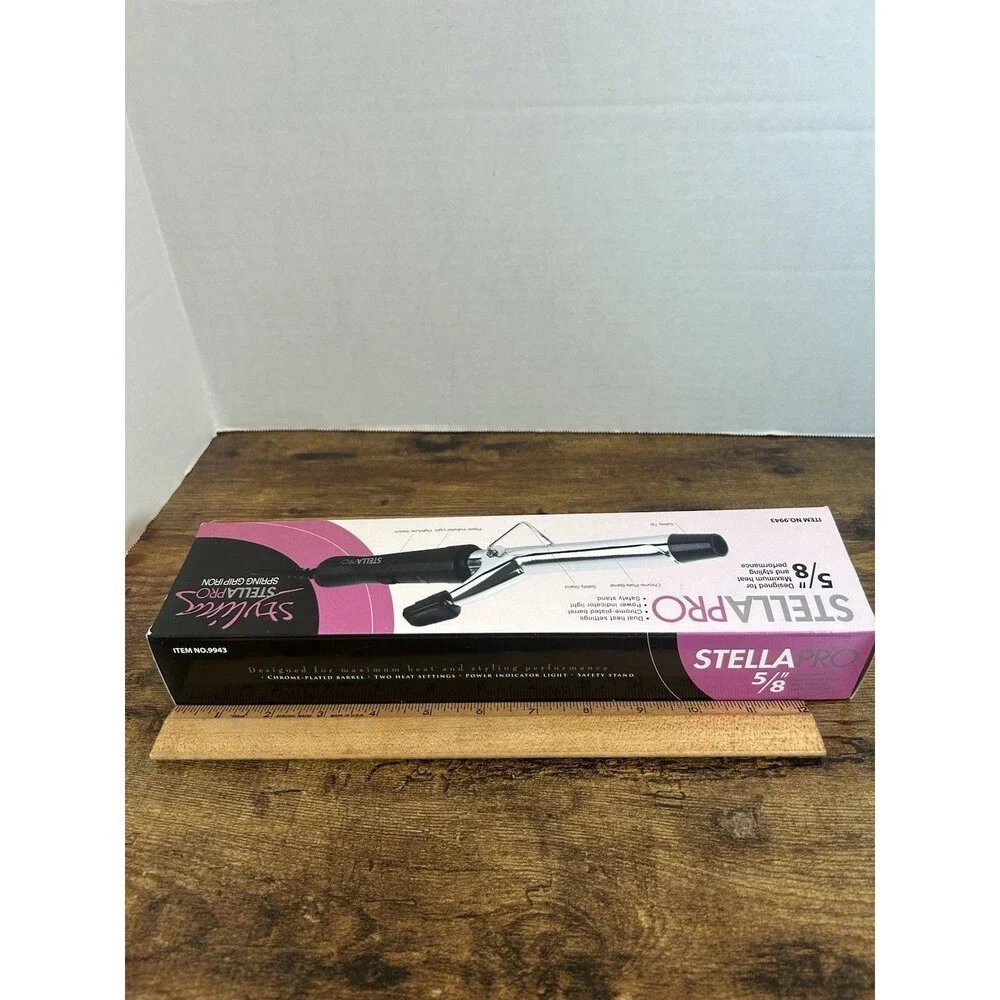 Stella Pro 5/8” Spring Grip Curling Iron Chrome Barrel Open Box Working New